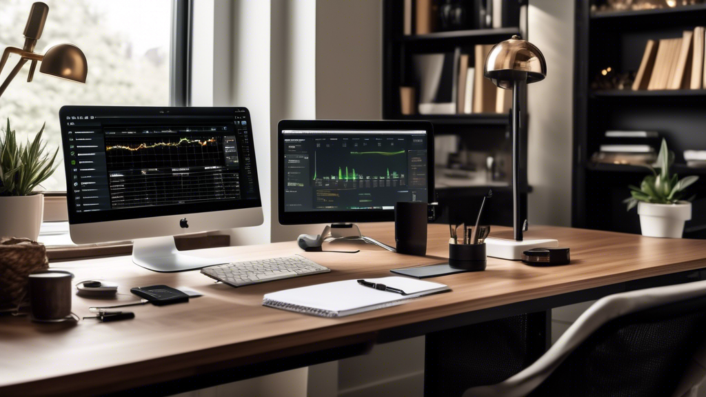 Create an image that captures a reassuring and knowledgeable atmosphere of a modern home office setup. On the desk, have a laptop open to a cryptocurrency portfolio dashboard, showing diverse assets in a sleek interface. Surround the laptop with elements that signify security such as a hardware wallet, and notes with best practices written on them. In the background, include a whiteboard with a list detailing long-term investment strategies and common mistakes to avoid. The setting should be inviting, organized, and informational, emphasizing safety and smart investment in cryptocurrency.
