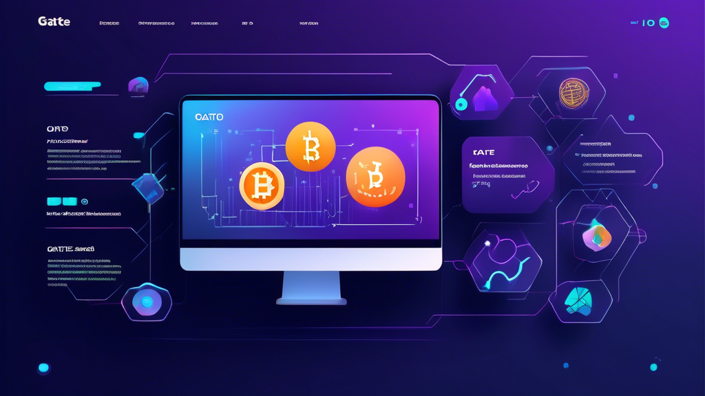 Create an image showcasing the key features of Gate.io. The visual should include a high-tech, secure trading platform interface displaying various cryptocurrency trading pairs such as Bitcoin, Ethereum, and others. Highlight security measures like encryption icons and two-factor authentication. Include elements like intuitive user interface, advanced trading tools such as charts and analytics, all set in a sleek, modern design. The overall theme should reflect innovation, security, and user-friendliness.