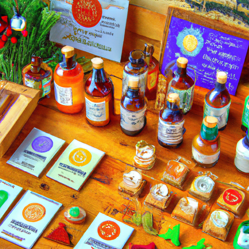 Create an image showing a cozy scene of a New Zealand artisan market filled with colorful stalls displaying various candle fragrance oils. Capture the rustic charm of the market with wooden stalls, vibrant signs, and customers happily browsing. Include a background showcasing local scenery, such as lush greenery or mountains, to evoke the essence of New Zealand. Show small bottles of fragrance oils with labels to highlight their artisanal and local origins. Style the image to give a warm and inviting feeling, reflecting the high quality and uniqueness of the products.