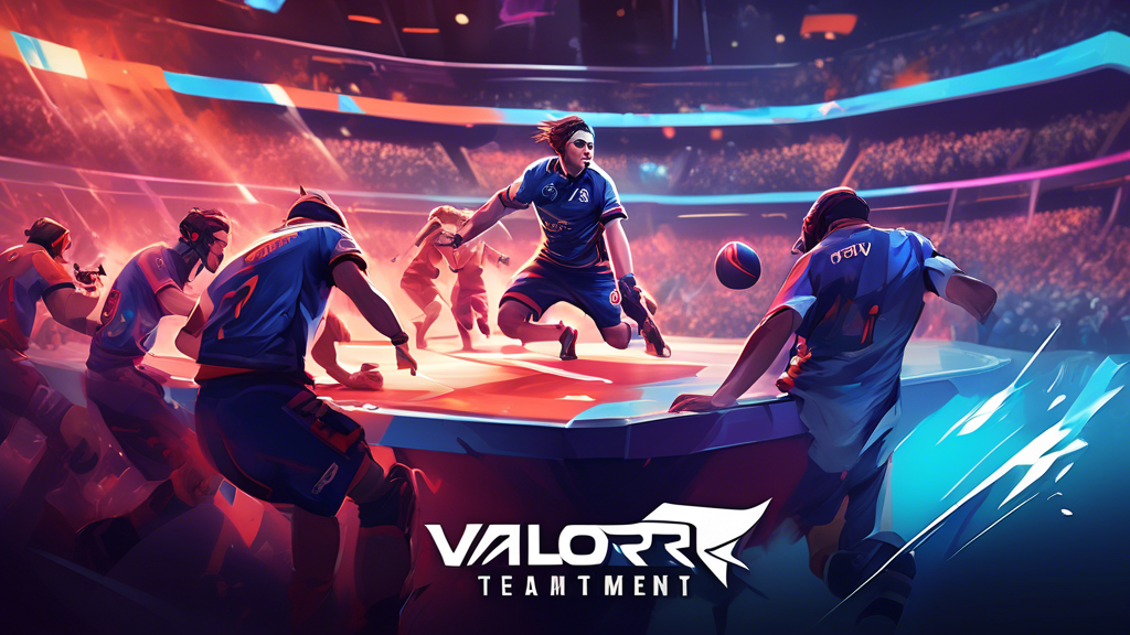 Create an image that captures dramatic and thrilling moments from a Valorant tournament: players executing game-changing plays, clutch performances in the final seconds, and innovative tactics that left a lasting impact. Include visual elements like intense in-game action, vibrant esports stage settings, and a roaring crowd to highlight the excitement and memorability of these pivotal moments.