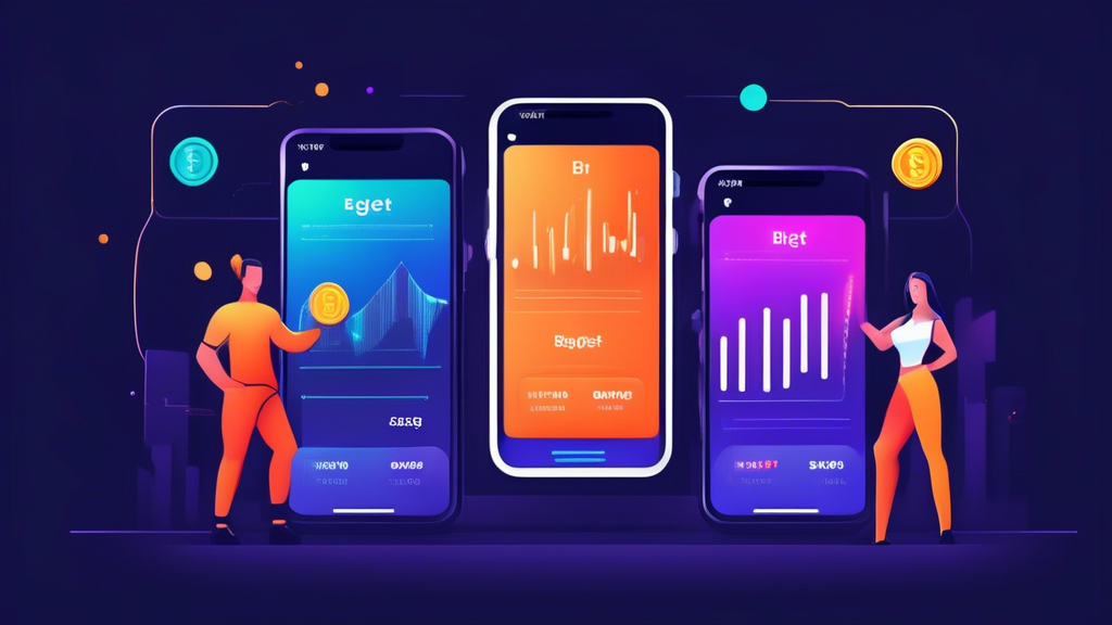 Create an image of a vibrant, modern cryptocurrency trading platform with users enthusiastically engaging in trades on their devices. Emphasize the competitive advantages of Bitget Exchange, such as lower fees and commissions, by including text overlays or graphical symbols that highlight these benefits. Include a comparison chart that subtly contrasts Bitget