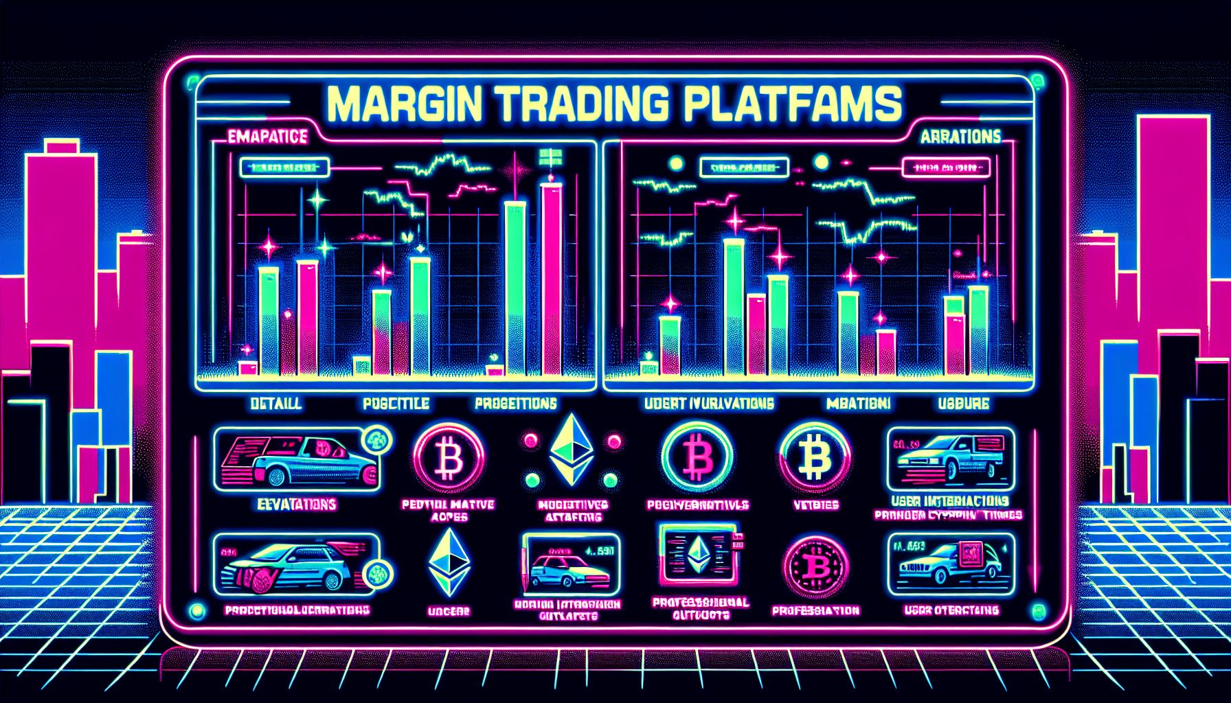 Create an image depicting a comparison chart of the best margin trading platforms for cryptocurrency in 2023, highlighted with detailed reviews, pros and cons, user experiences, and expert opinions. The background should subtly feature popular cryptocurrency logos, like Bitcoin and Ethereum, to emphasize the crypto focus.