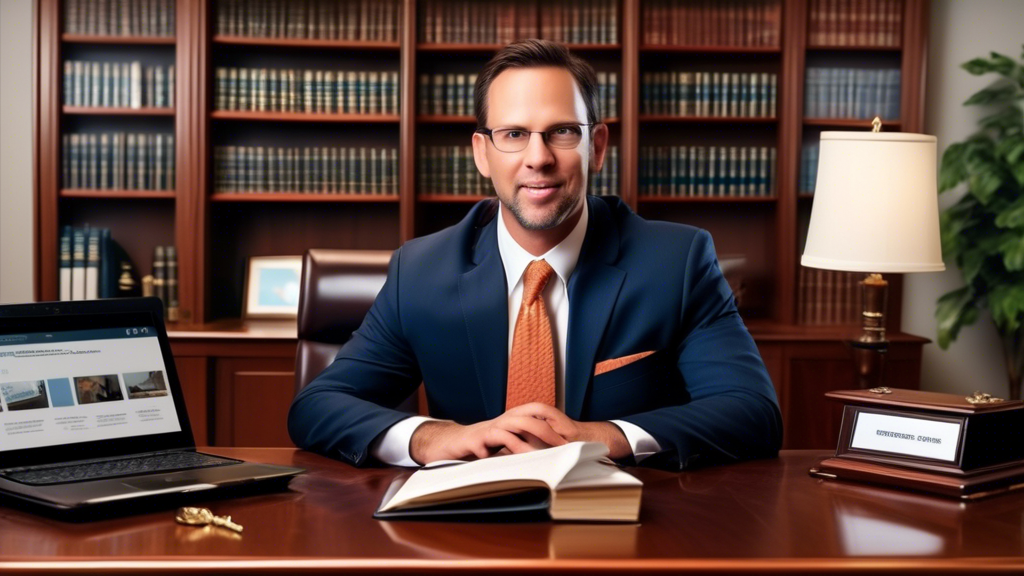 Create an image that captures a professional Auburn boat accident lawyer presenting their services on Vimeo. The scene should include a sleek office setting with the lawyer speaking confidently in front of a camera. The background should display a well-organized shelf with legal books and maritime artifacts, and a laptop showing the Vimeo website with the lawyer’s highlighted services. The atmosphere should be welcoming and professional, emphasizing video content as a tool for client engagement and trust-building.