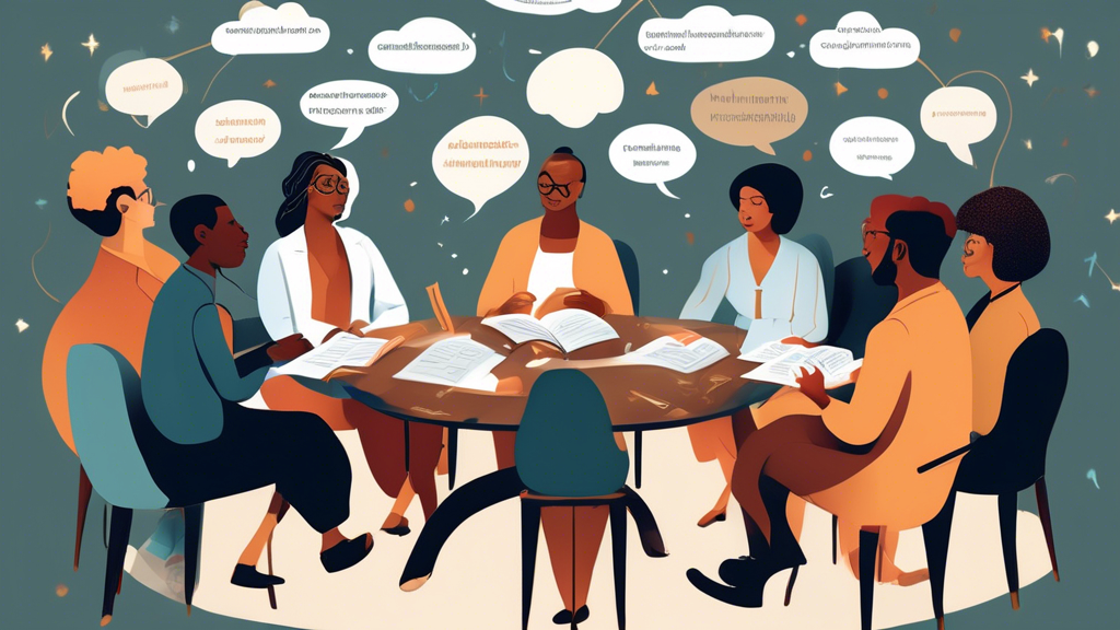 Create an image of a group of diverse experts and scholars sitting at a round table, engaged in a heated discussion about dreams and lottery predictions. Each person is holding a book or research paper on dream interpretation or numerology, with speech bubbles above their heads that are filled with various opinions and theories on the topic. The setting should be academic and scholarly, reflecting a serious and intellectual debate on the subject.