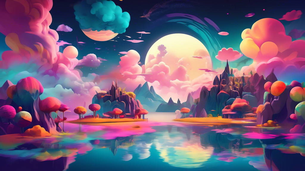 Create an image of a surreal dream landscape inspired by the concept of Mimpi Semalam (Last Night