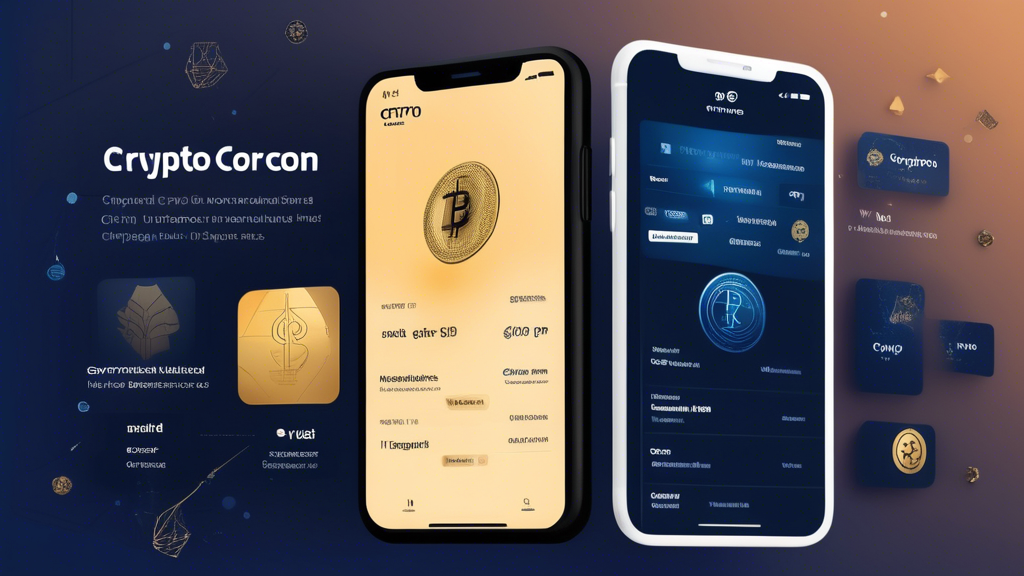 Create an image illustrating the features and benefits of the Crypto.com app. The visual should include elements like buying, selling, and exchanging cryptocurrencies, a secure crypto wallet, Crypto Earn and Crypto Credit services, and the Crypto.com Visa Card with rewards. Depict a user-friendly interface showing these features in action, highlighting the ease of transactions and benefits. Make sure to integrate crypto-related icons and symbols to emphasize the app