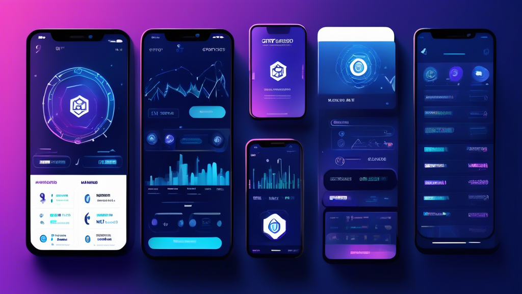 Create an image of an advanced user interface of the Crypto.com App showcasing security features, market data and analysis tools, and options for staking cryptocurrencies. Include icons and notifications of exclusive promotions and passive income earnings, with a futuristic and sleek design to emphasize the high-tech and advanced nature of the app.