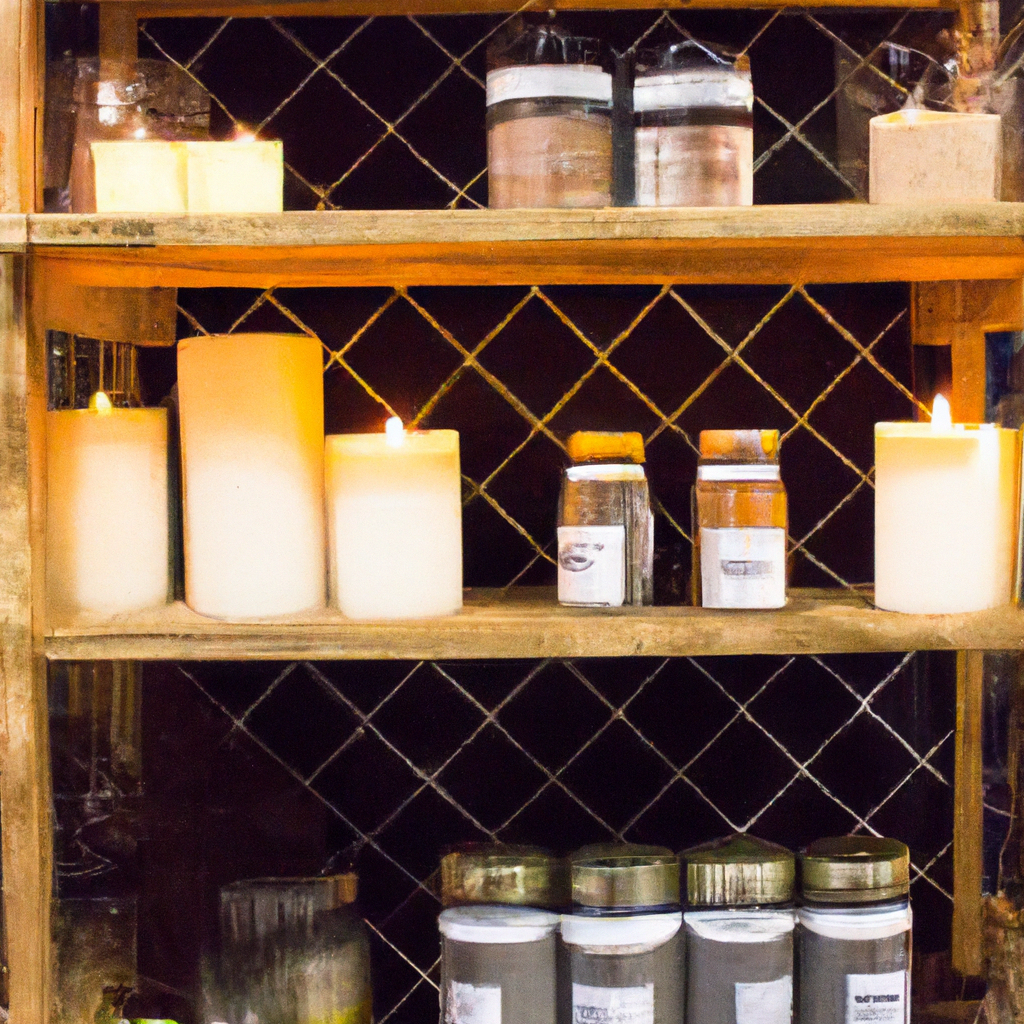 Prompt: Create an image that showcases a cozy New Zealand shop interior filled with high-quality scented candles on neatly arranged wooden shelves. The candles should feature labels with popular scents such as lavender, sandalwood, and citrus. There should be a mix of modern and rustic decor, and a section highlighting local brands. A friendly store attendant offering assistance to a customer can also be included. The overall ambiance should feel warm and inviting, perfect for exploring candle scents in New Zealand.