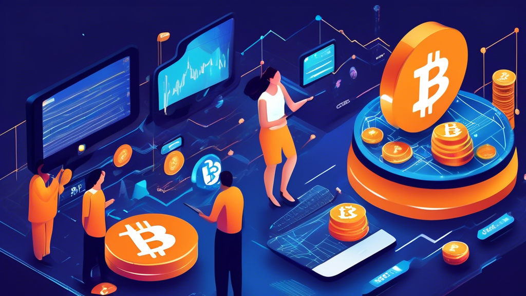 Create an image of a bustling digital marketplace filled with various cryptocurrencies like Bitcoin, Ethereum, and Litecoin being traded on popular platforms like Coinbase and Binance. The scene should be vibrant and dynamic, with charts and graphs indicating market trends, showcasing a high-tech yet user-friendly environment. The style should be modern and visually appealing to beginners interested in cryptocurrency trading.