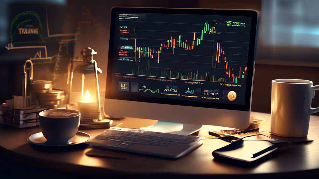 Prompt for DALL-E:

Create an image that illustrates successful cryptocurrency trading strategies. The scene includes elements such as a computer screen displaying candlestick charts and market trends, an open notebook with written strategies like 