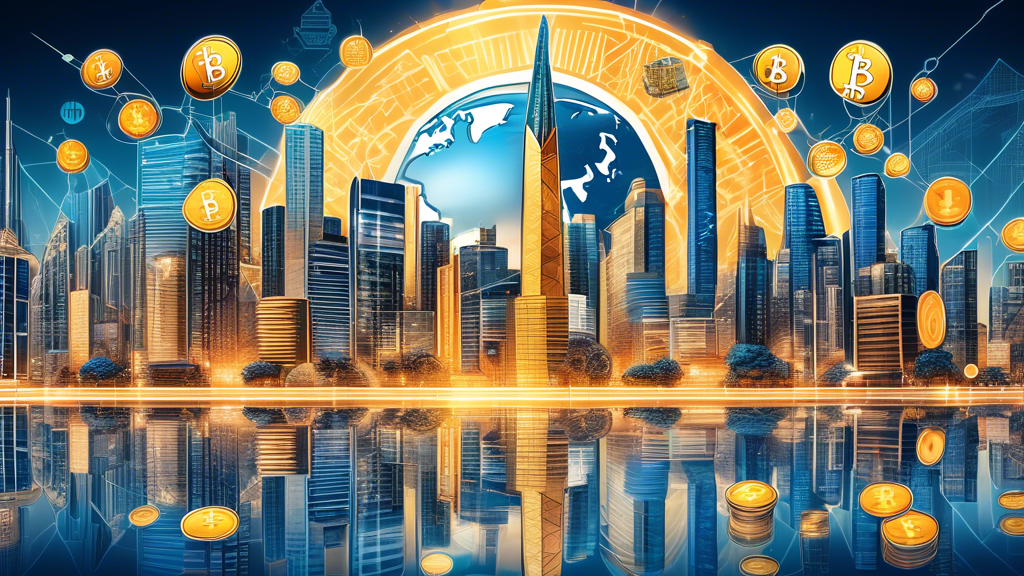 Create an image that depicts the transformative impact of cryptocurrency on modern financial systems by illustrating a dynamic cityscape with traditional banking buildings and futuristic cryptocurrency symbols merging together. Include visual elements showing innovative technologies like blockchain networks, transactions via mobile devices, and diverse individuals representing global economic integration. Highlight regulatory challenges and opportunities through visual metaphors such as scales of justice balanced with cryptocurrency icons, signifying the harmony and tension between regulation and innovation.

Keyword: finance cryptocurrency