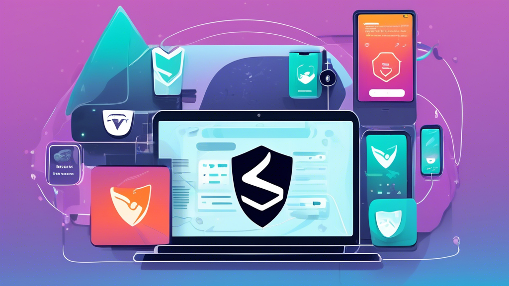 **DALL-E Prompt:** Create an image that illustrates the features and unique aspects of Surfshark VPN. Show a concept where multiple devices (like a laptop, smartphone, and tablet) are connected and surrounded by a protective shield symbolizing security. Incorporate elements like a Multihop icon to represent double VPN connections, and include a No Logs sign to emphasize privacy. The background should suggest an interconnected global network, highlighting how Surfshark VPN operates across different locations and devices.