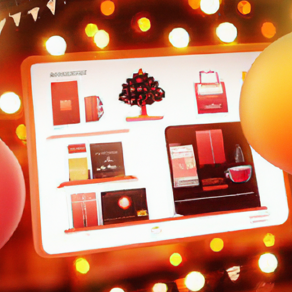 Create an image of a cozy Christmas-themed retail scene in New Zealand, showcasing a variety of Christmas scented candles displayed on wooden shelves adorned with holiday decorations like tinsel and baubles. Include a mix of physical stores and an online shopping interface on a nearby digital screen, highlighting promotional signs for seasonal discounts and deals. The scene should evoke a festive shopping experience, with customers browsing and purchasing the candles, capturing the essence of finding and buying the best Christmas scented candles in NZ.