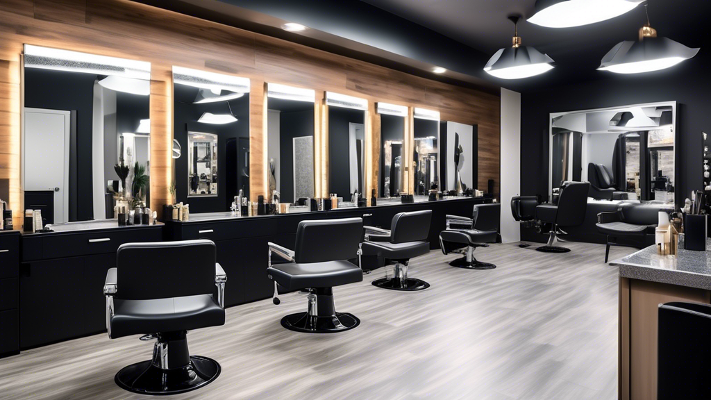 Create an image showcasing a modern, stylish salon with a sleek and inviting interior. Highlight a professional hairstylist mid-consultation with a client, discussing foil highlights. The scene includes the use of digital tools like tablets or laptops displaying customer testimonials and before-after photos of previous foil highlight work. The background should feature hair product displays and comfortable seating, emphasizing a welcoming yet professional atmosphere. Include elements that suggest thorough research and expertise, such as stylish decor and an awards display.

Prompts that might be useful: 
- Professional salon consultation
- Digital tools displaying customer reviews
- Before-after foil highlights
- Modern salon interior
- Client-stylist discussion