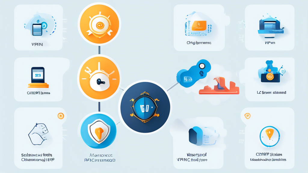 Create an image that depicts the key criteria for selecting a cheap VPN service:

1. **Title: Selecting the Best Cheap VPN: Key Criteria**
2. **Visual Elements:**
   - A balance scale with Price on one side and Features on the other.
   - Icons representing various features such as:
     - A shield for security.
     - A clock for speed.
     - A globe for server locations.
     - A thumbs-up for user reviews.
   - A price tag symbolizing affordability.
3. **Background:**
   - A dollar sign pattern subtly faded into the background to emphasize cost-effectiveness.
   - Light gradient colors to keep it modern and clean.
4. **Additional Text:**
   - Labels on each icon for clarity.
   - A small banner at the bottom that says cheap VPN criteria.

Ensure the image is well-balanced, informative, and visually appealing, summarizing the essential factors to consider when choosing a cheap VPN.