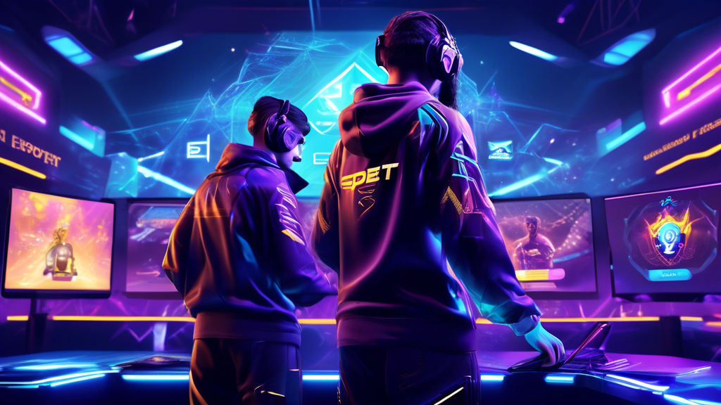 Create an immersive digital illustration featuring the future of esports betting with 