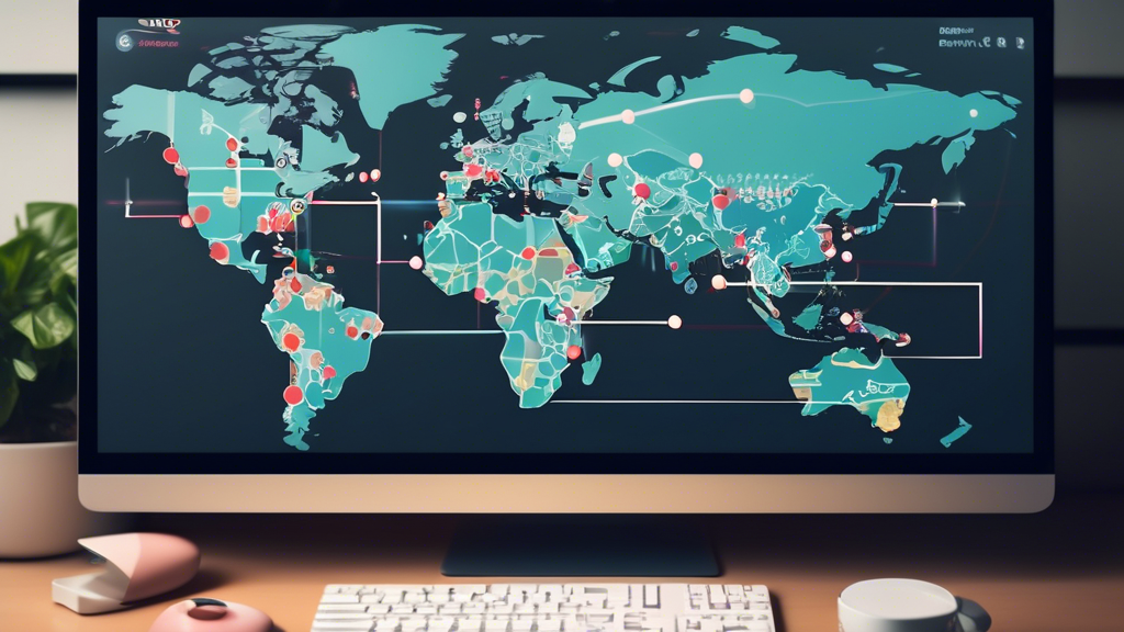 Create an image showcasing a computer screen displaying various popular streaming services like Netflix, Hulu, and BBC iPlayer. The screen should be surrounded by a globe, highlighting different countries and regions with dotted lines connecting the computer to each location, symbolizing access to region-locked content. Include icons or text that subtly mention VPN for PC to indicate the use of a VPN to bypass geo-blocks and access restricted content.