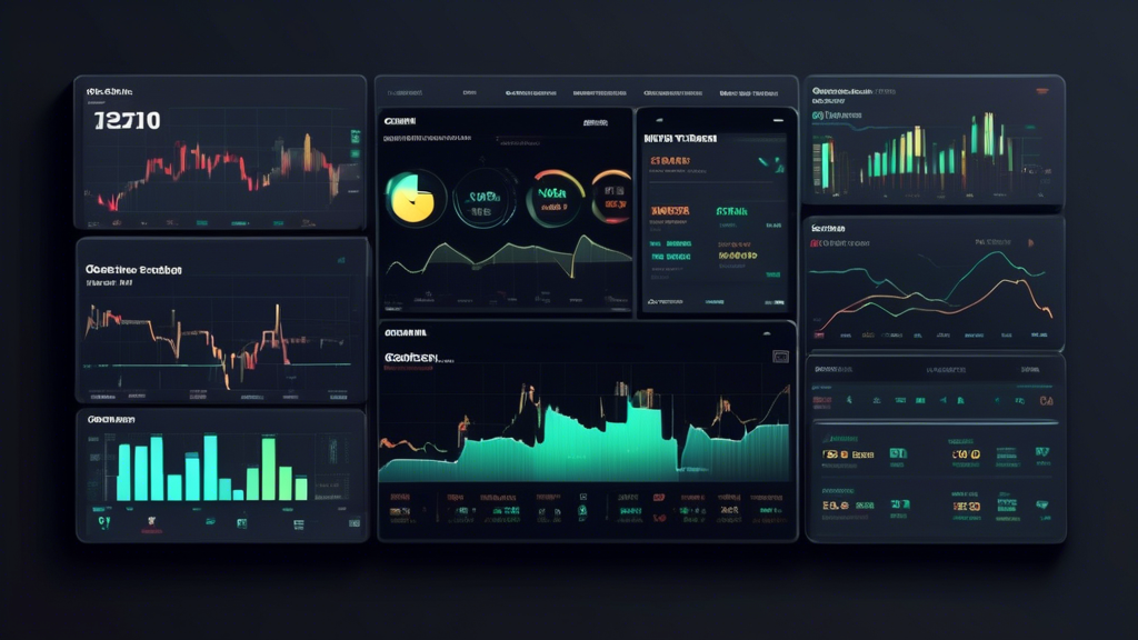 Create an image showcasing the key features of Gemini Active Trader. Illustrate a sleek and modern trading dashboard filled with advanced technical analysis tools, customizable trading orders interface, and additional functionalities aimed at active traders. The scene should radiate power and efficiency, capturing the essence of a professional trading environment. Include elements such as charts, graphs, order books, execution options, and indicators to highlight the platform
