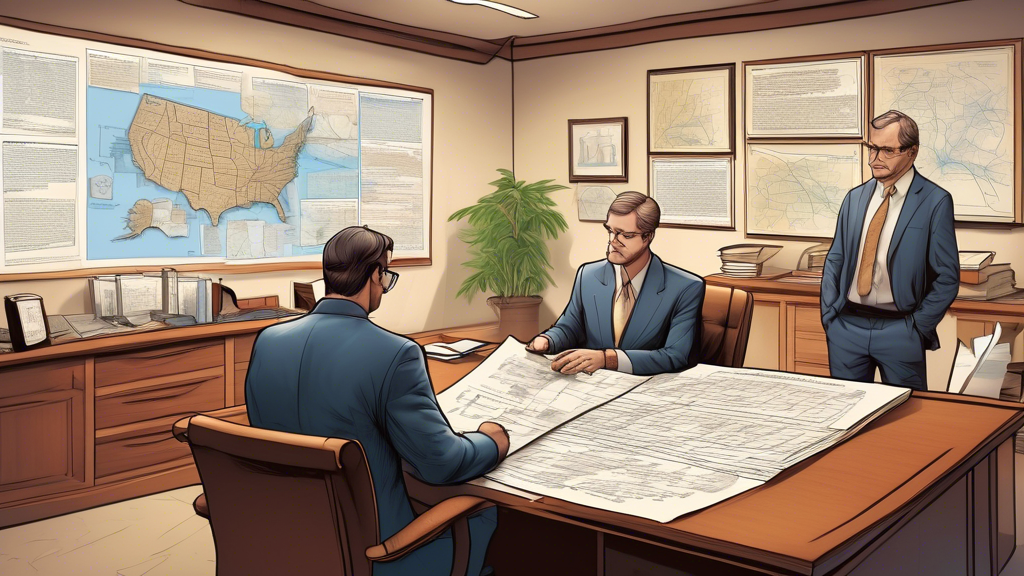 DALL-E prompt: An illustrated scene in a Phoenix law office, where a dedicated Phoenix boat accident lawyer is strategically planning a case with a detailed map of local waterways spread across the table. The background shows shelves filled with maritime law books, and legal documents. In the foreground, a client listens intently as the lawyer, equipped with notes and legal papers, explains a timeline flowchart that represents the lawsuit process for boat accidents. The office has a view of the Phoenix cityscape through a window behind them.