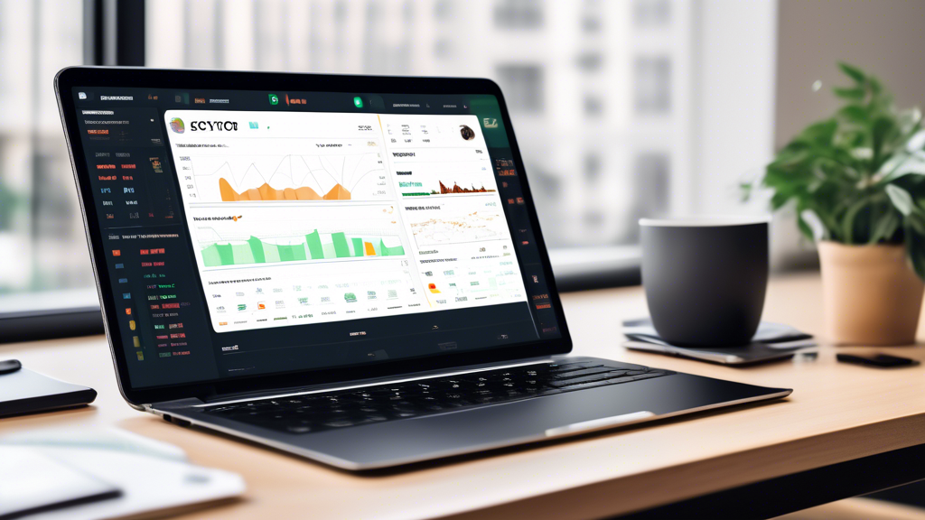 A sleek, modern interface showcasing various demo crypto trading platforms. The image focuses on a user comparing platforms on a laptop screen. The screen displays charts, virtual balances, and top features such as user-friendly navigation, real-time market data, and educational resources. The background should show a cozy, organized workspace with a coffee cup, notepad, and some financial books. Overall, the setting should be inviting for beginners looking to choose the best demo crypto trading platform.