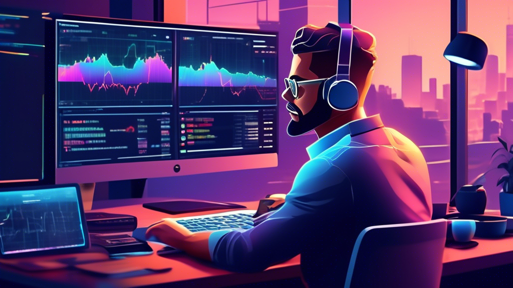 Create an image of a beginner trader sitting at a modern workstation, choosing a reliable demo crypto trading platform on their computer. The scene should include clear interface screens showing the process of account creation and setup, along with key trading features being showcased. The atmosphere should convey a sense of learning and exploration, with educational materials or guides visible on the desk.