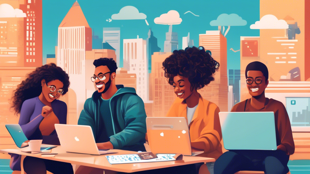 A DALL-E prompt for outline point #2 could be:

**A diverse group of people smiling and working on laptops and phones, representing freelancing, online tutoring, and delivery services, with a cityscape background and money icons subtly in the air.**

This prompt captures the essence of point 2 by:

* **Visualizing actionable strategies:**  Shows people actively engaged in popular side hustles.
* **Highlighting the start today aspect:**  The imagery conveys a sense of immediacy and accessibility.
* **Evoking positive emotions:**  Smiling faces and a vibrant cityscape suggest opportunity and success.
* **Incorporating relevant elements:** Laptops, phones, and money icons subtly reinforce the theme of earning money online and through gig platforms.