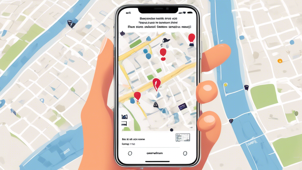 Create an image with the following prompt:An individual using a smartphone to search for the nearest DOT physical exam location. The background shows a map with multiple pinned locations, and the person is interacting with an app that highlights certified DOT examiners and local clinics. The interface is user-friendly and shows clear distance markers to each exam location. Emphasize a clean, modern design with hints of medical icons and navigation elements.