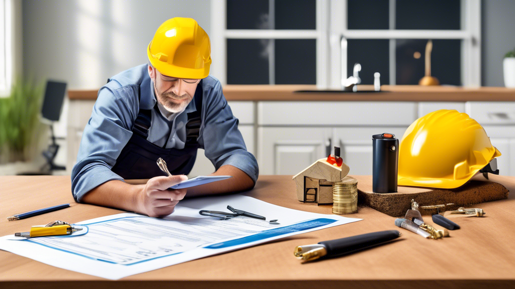 Create an image that highlights key factors for homeowners to consider when comparing trenchless pipe repair services. The scene should include elements representing cost and financing options, such as a clipboard with a cost estimate, a dollar sign, and a finance agreement. Showcase warranty and service guarantees with a certificate or badge symbolizing quality assurance. Finally, depict post-repair service and maintenance with a calendar and maintenance tools, all set against a backdrop of suburban homes. Add a banner or label that says “Finding the Best Trenchless Pipe Repair Near Me.”