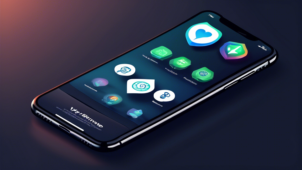 Create an image that shows a modern iPhone displaying the user interface of five different top-rated VPN apps of 2023, highlighted with their respective logos and key features. The background should include a sleek, tech-savvy setting with elements like data security icons, a shield symbol, and high-speed connection graphics. The overall look should be premium and informative, emphasizing the comparison and benefits of these top VPN services. Title the image Die Besten VPNs für das iPhone im Jahr 2023 and include a subtle price tag symbol to hint at the price-performance aspect.