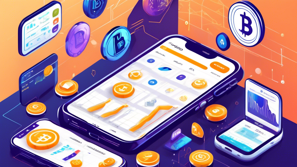 Create a detailed illustration showcasing the key features of the best crypto trading app. The image should include representations of crucial security measures like a lock or shield, a user-friendly interface with easy navigation menus, and transparent transaction fees with icons for currency and numbers. Also, depict a variety of cryptocurrencies available for trading, such as Bitcoin, Ethereum, and Litecoin. Include advanced tools like charts and analytics in the background, emphasizing features essential for seasoned traders. Ensure a modern, professional design to highlight these components effectively.