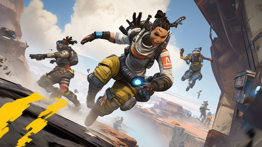 **DALL-E Prompt:** Create an action-packed scene from an Apex Legends tournament showcasing advanced gameplay techniques. The image should depict players using advanced movement tactics like slide-jumping and wall-climbing while strategically positioning themselves in elevated terrains for superior gameplay. Highlight smart rotations and zone control by showing players making real-time adjustments to opponent strategies, perhaps by setting traps or using unique abilities. The environment should be dynamic, with various terrains and a high-stakes atmosphere reflecting the intensity of a competitive match.