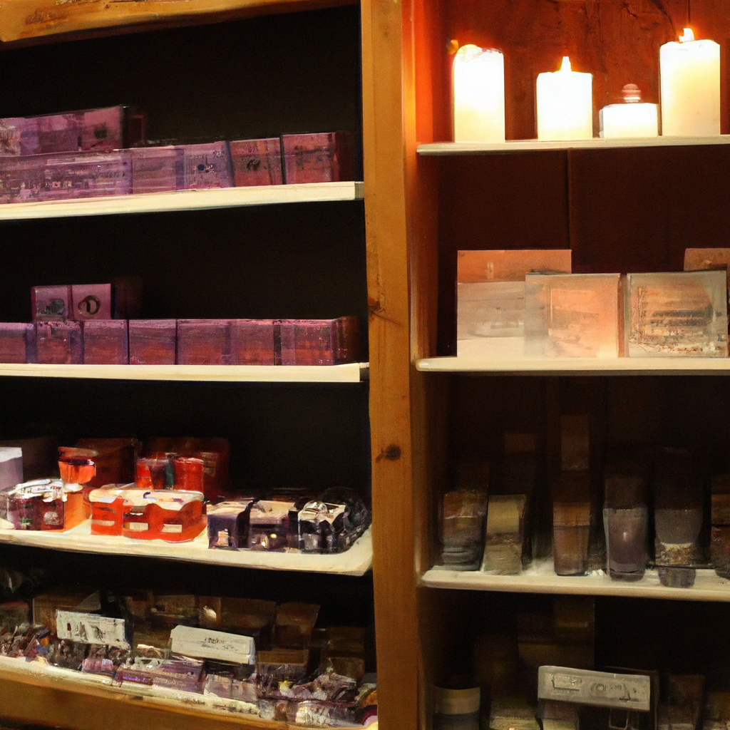 Prompt for DALL-E: A cozy display of various scented candles in a boutique store in Auckland, New Zealand. The scene showcases an array of beautifully designed candles with labels indicating popular scents such as 