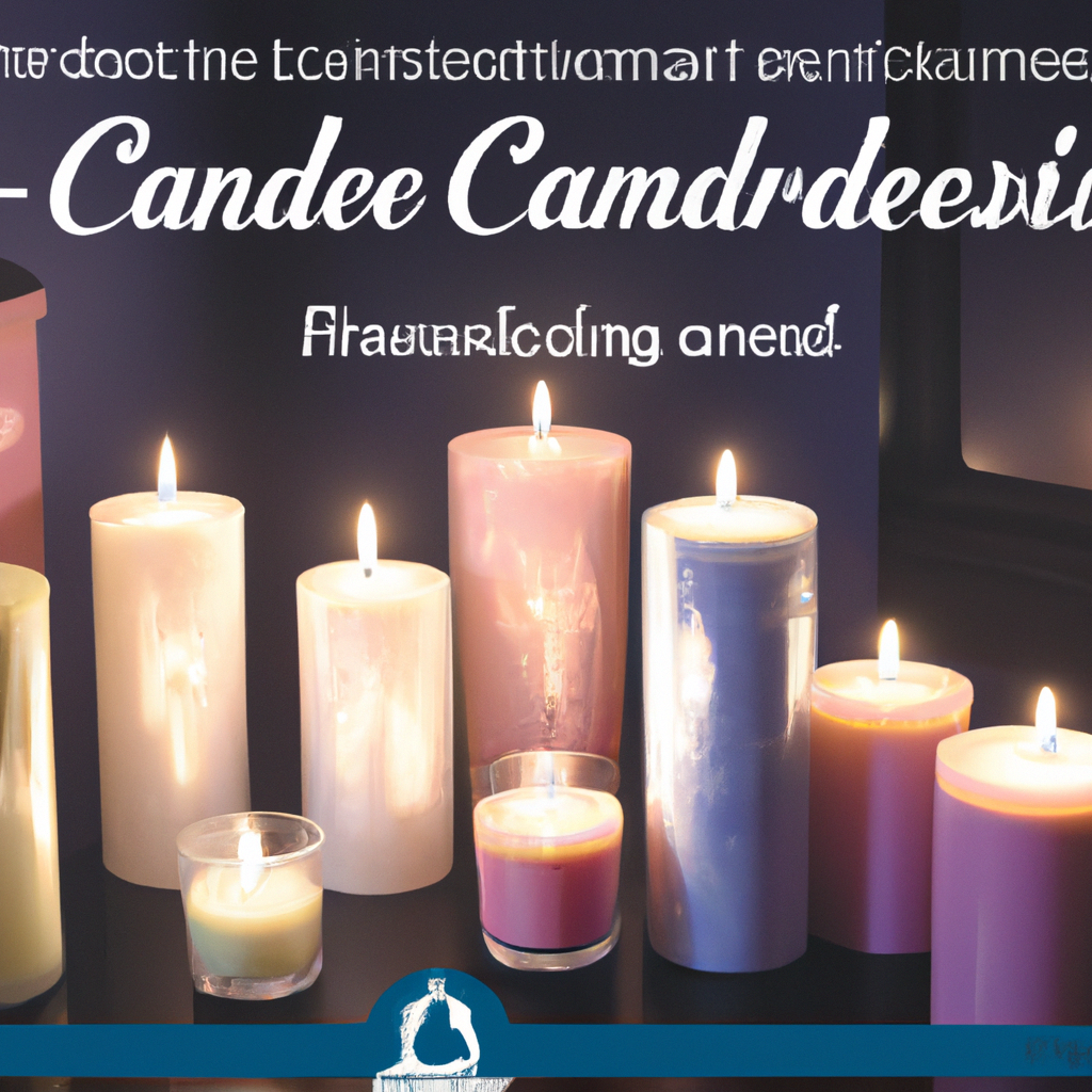 Create an image featuring a cozy, well-lit room filled with a variety of elegant candles. Arrange the candles in a visually appealing manner, each displaying different designs, sizes, and colors. Include informative text overlays that provide tips on selecting the perfect scented candle for different occasions or moods. Ensure the image captures factors such as scent strength, burn time, and wax type, with arrows or icons highlighting these aspects. Lastly, add a small, chic label indicating Scented Candles Auckland to show the local connection.