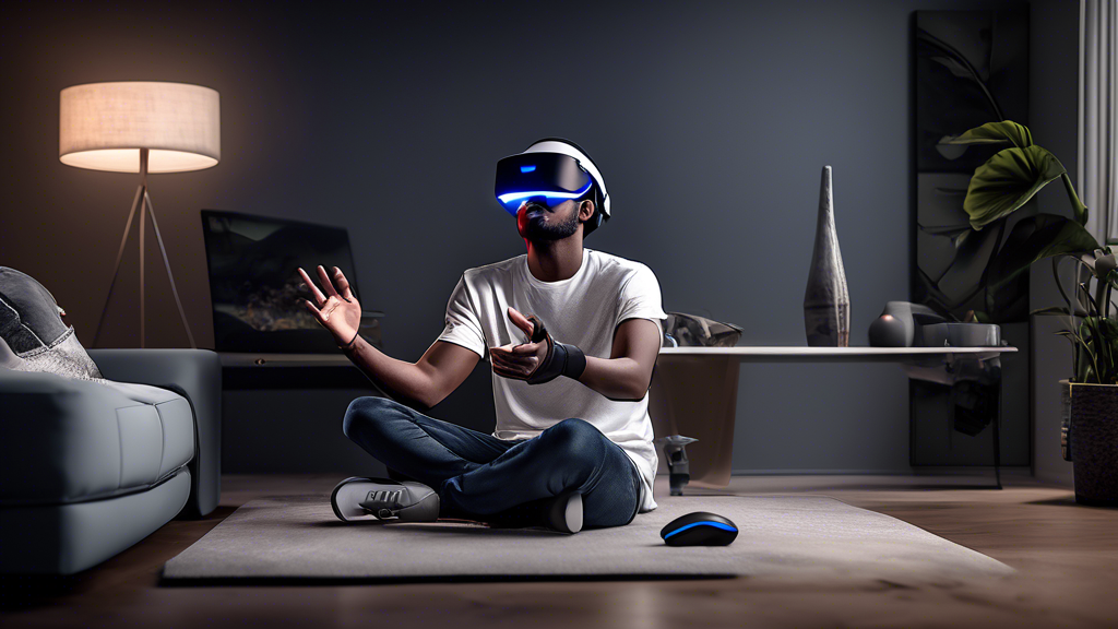 **DALL-E Prompt:**

Create a detailed image showcasing a gamer using the PlayStation 5 VR2 in a modern living room setting. Emphasize the ergonomic design of the VR headset and controllers, highlighting their intuitive interface. Show the gamer looking comfortable during an extended gaming session, sitting in a relaxed posture. Include subtle details like an accessible setup that accommodates differently-abled users, such as adjustability features or adaptive controls. The background should feature a clean, contemporary room with soft lighting, enhancing the sense of a user-friendly and inclusive gaming environment.