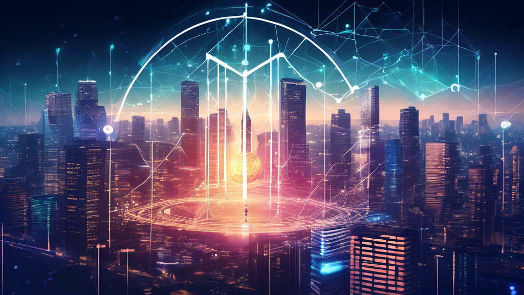 Create a futuristic digital illustration depicting the growth and potential challenges of Apollo Finance in the crypto market. The image should feature an ascending graph representing growth, intertwined with digital coins labeled 