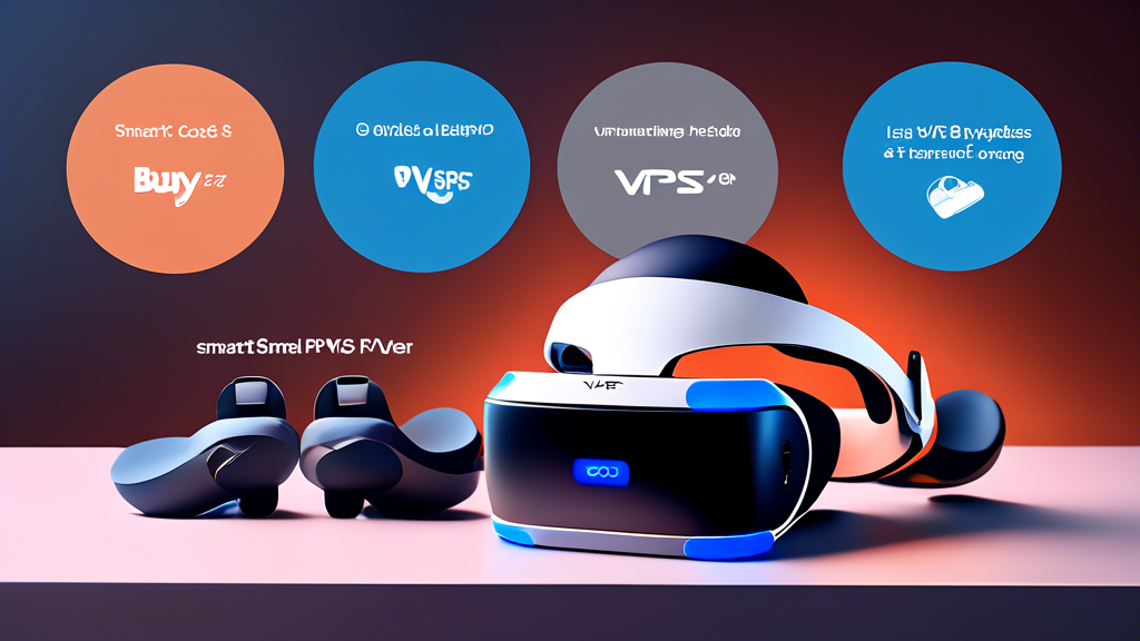 An image of the PSVR2 headset with price tags and package options displayed in an attractive layout, comparing it against other VR systems on the market. The backdrop includes a chart highlighting cost-effectiveness, long-term benefits, and future-proofing advantages, visually demonstrating why purchasing PSVR2 is a smart investment. Keywords: buy PSVR2, cost and value, smart investment, VR systems comparison.
