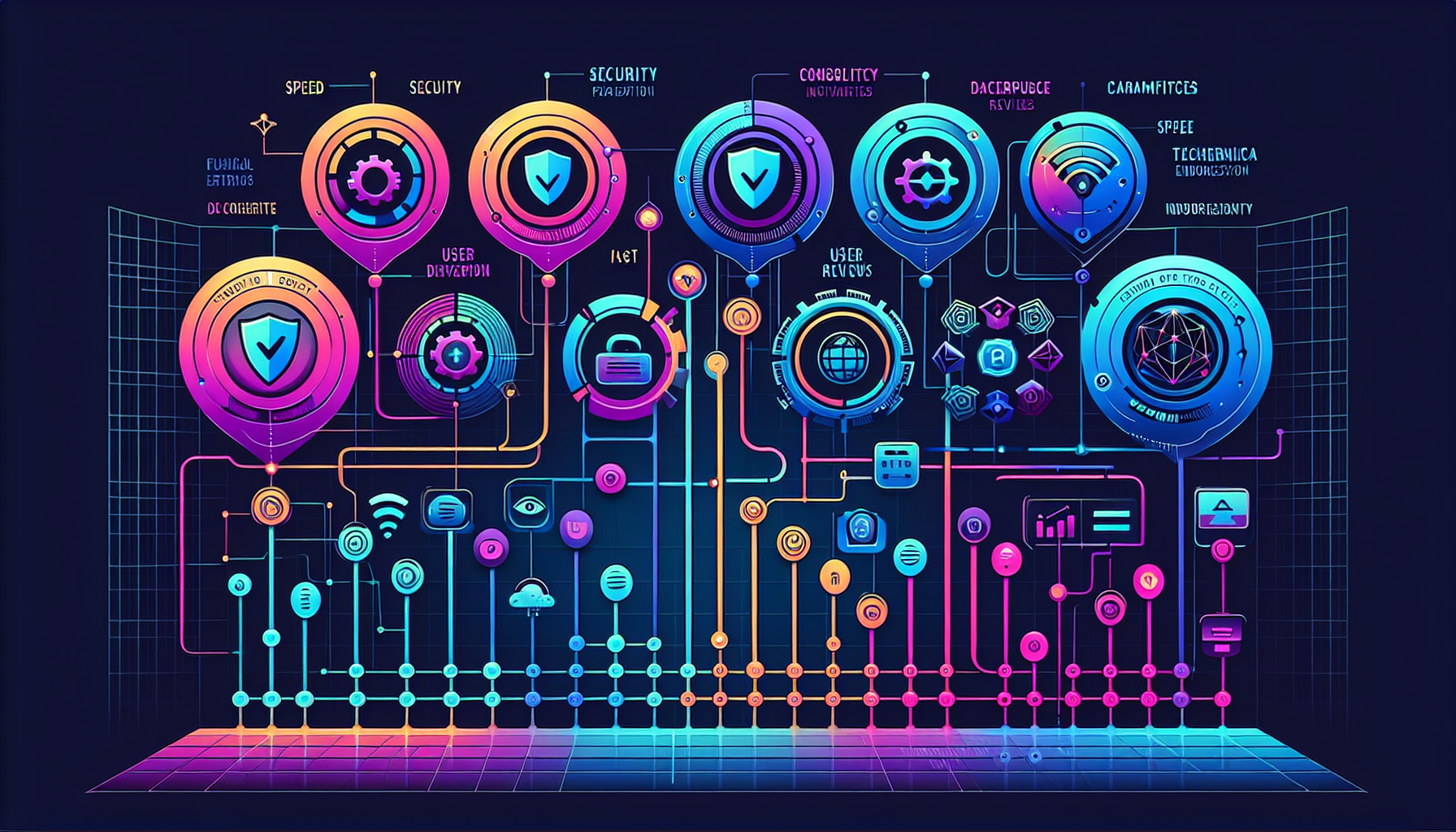 A comparative chart showcasing the top VPNs of 2023, highlighting their key features such as speed, security, and price. The image should include detailed icons or graphics representing the pros and cons of each VPN option. Additionally, incorporate user reviews and tech expert opinions to add depth and credibility.