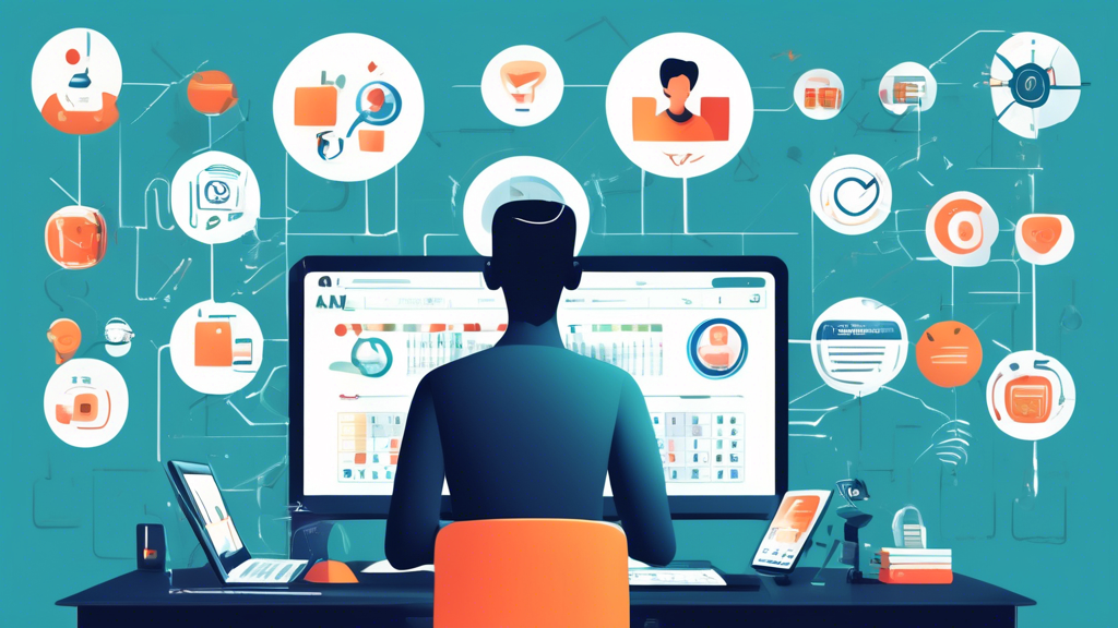 Create an image that illustrates a vigilant individual diligently monitoring their digital presence. The scene depicts a person at a modern, well-organized workspace, attentively looking at multiple screens displaying personal data monitoring tools, alerts for information leaks, and a calendar marked with dates for regular digital audits. Surrounding them are icons and symbols representing privacy-focused tools, secure browsing habits, and social media management, showing a cohesive strategy for maintaining digital privacy. Include a subtle, reassuring glow to hint at the security and peace of mind achieved through these ongoing practices.