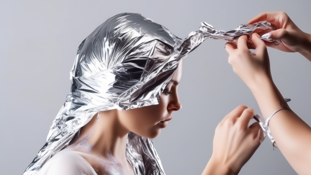 Create an instructional image showing a person using aluminium foil for hair dyeing. The image should depict the hands sectioning the hair and applying the dye, with some hair strands already wrapped neatly in aluminium foil. The background should have styling tools and dyeing supplies neatly arranged, in a bright, well-lit setting that conveys a professional and organized atmosphere. The instructional nature should be evident through clear, step-by-step illustration details.

Prompt for DALL-E: A step-by-step instructional image of using aluminium foil for hair dyeing. A close-up shot shows hands sectioning hair and applying dye, with some hair strands wrapped in aluminium foil. The background features a tidy workspace with hair dyeing supplies, including dye bottles, applicator brushes, and more aluminium foil sheets. The setting is well-lit and professional, emphasizing an organized approach to hair dyeing.