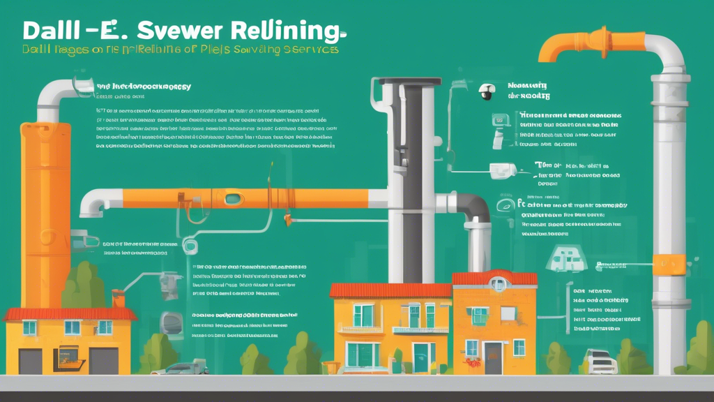 Prompt for DALL-E: An infographic illustrating the key advantages of choosing sewer pipe relining services from local professionals. The image should highlight cost-efficiency with dollar signs or money-saving icons, time-saving benefits with a clock or stopwatch, and the use of improved technology and materials with high-tech tools and materials. The background can feature a suburban neighborhood or cityscape to represent ‘near me’, and professional technicians at work.