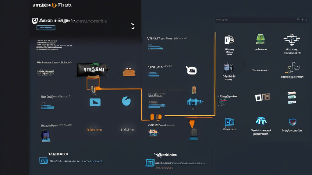 Create a detailed and engaging image showcasing a step-by-step guide for setting up a VPN on an Amazon Firestick. The image should illustrate each stage of the installation process, including necessary preparations and crucial steps to follow. It should feature visual elements like the Firestick device, a TV screen, and icons or graphics representing VPN settings and adjustments. Include clear, concise labels or text instructions next to each illustrated step to guide the user through the process smoothly.