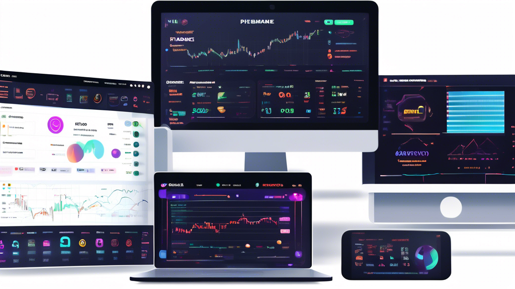 Phemex Exchange platform showcasing its key features: a visually appealing, user-friendly interface on a computer screen, advanced trading tools like live charts and technical indicators, robust security measures such as shields and locks, a diverse array of cryptocurrency icons, and unique offerings like 