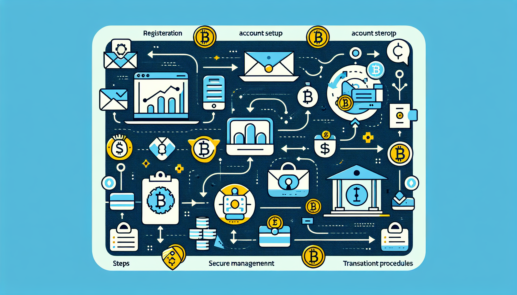 Prompt for DALL-E:

Create an image that depicts a step-by-step guide to getting started with Gemini cryptocurrency. Include elements that represent registration and account setup, safely storing and managing assets, and conducting transactions on the Gemini platform. Use icons or visual cues to illustrate each step clearly, and ensure the overall design has a modern and clean aesthetic that aligns with cryptocurrency themes.