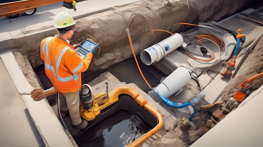 Create an image that visually summarizes the step-by-step process of Jafco Sewer Repair handling a sewer repair project. The scene should include a professional and friendly technician performing an initial assessment with high-tech equipment like cameras and sensors, showing the detailed inspection of sewer lines. The next part of the image should depict the repair phase, highlighting the use of advanced tools and technologies such as pipe relining and trenchless technology. Finally, illustrate the completion phase with satisfied homeowners and a clean, restored property. Include visual aids like checkmarks or arrows to guide viewers through each step of the process.

**Text overlay:** The Jafco Sewer Repair Process: From Initial Assessment to Completion