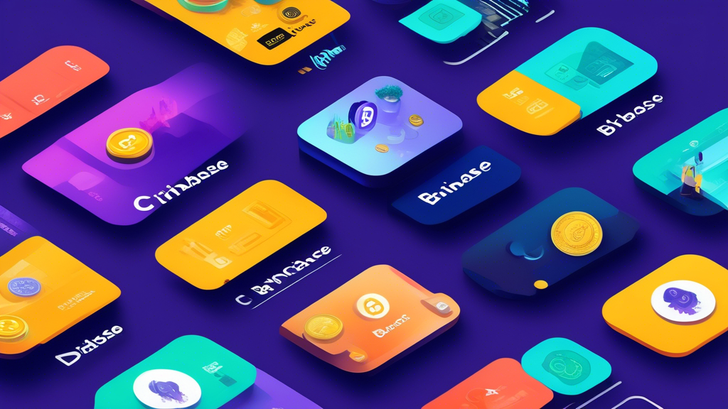 Create a digital illustration featuring a split-screen comparison of three popular cryptocurrency platforms: Coinbase, Binance, and Kraken. Each section should highlight key features, advantages, and disadvantages. Use vibrant colors and clear text labels to emphasize the differences in user interfaces, security features, transaction fees, and ease of use. In one corner, add smaller icons representing use cases (e.g., a magnifying glass for beginners, a graph for experienced traders) to indicate suitability for different users. The background should have a modern, tech-savvy theme with blockchain elements subtly integrated.