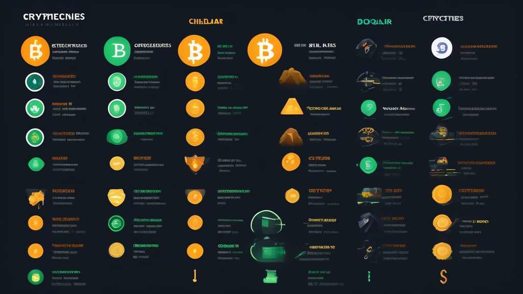 Create an image that shows a detailed comparison chart visualizing the criteria for selecting the best place to buy cryptocurrencies. Include elements such as security (with icons like shields or locks), transaction fees (with dollar signs or percentage symbols), ease of use (with user interface icons or customer support symbols), and variety of available cryptocurrencies (with a diverse set of crypto coin icons). Use a professional and clean design to represent the importance and complexity of choosing the right platform.