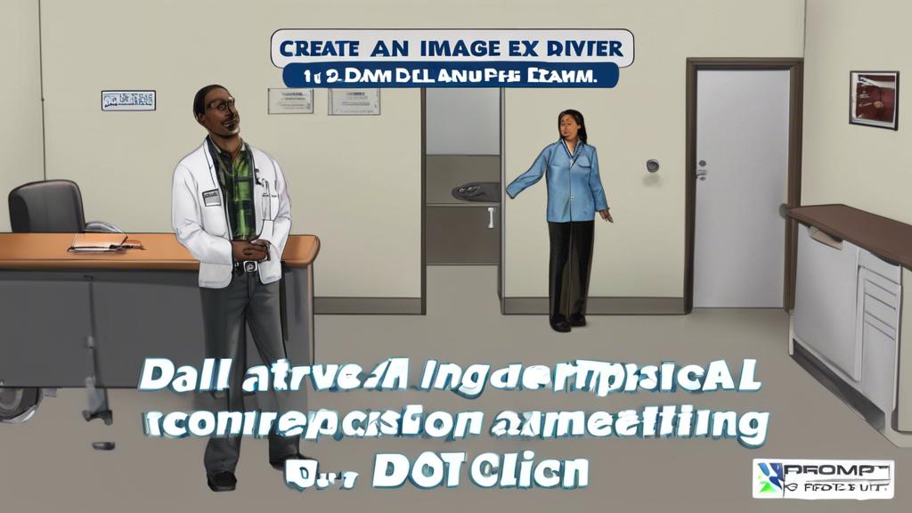 Prompt for DALL-E: Create an image that illustrates the experience of a commercial driver visiting a DOT clinic. Depict the driver undergoing a physical examination in a clean, professional medical setting. Include aspects like a health professional conducting tests, required documentation visible on a counter, and the driver preparing for the exam. Show a sense of order and attentiveness in the clinic. Incorporate subtle elements that hint towards the Department of Transportation such as logos or signs.