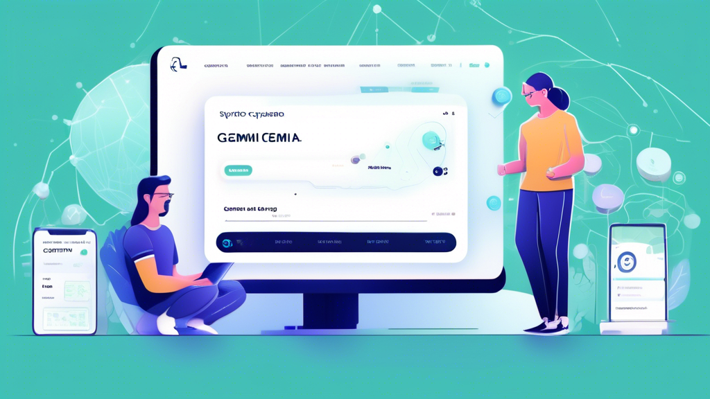 A detailed illustration showing a user-friendly interface of the Gemini Crypto platform, depicting the step-by-step process of getting started: creating an account, undergoing verification, and making the first deposit to begin trading. The background features a welcoming, modern digital environment with subtle blockchain-themed elements, accentuating a smooth onboarding experience for new users.