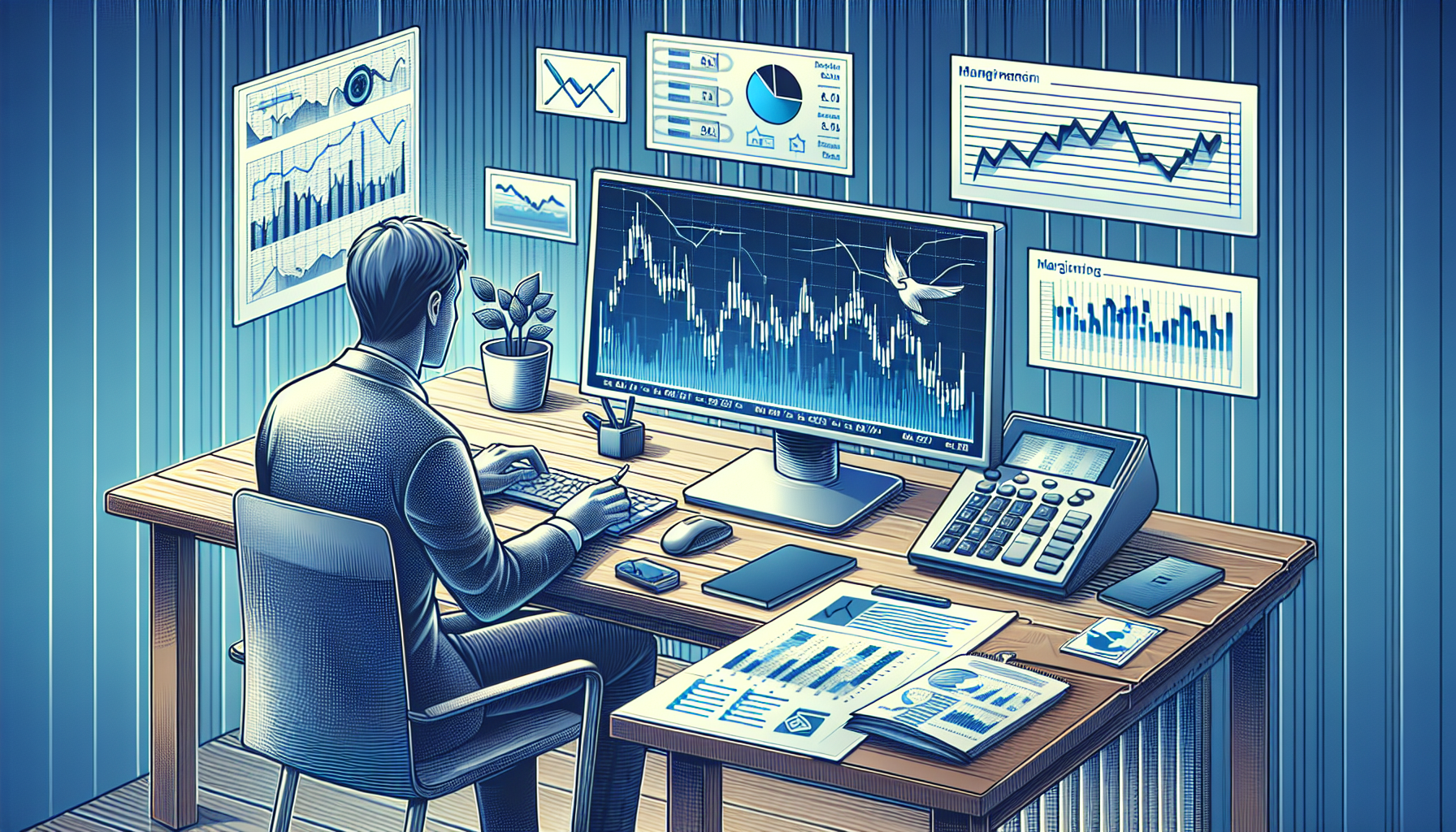 DALL-E prompt: Create an image depicting an investor sitting at a desk with a computer monitor displaying Tastyworks