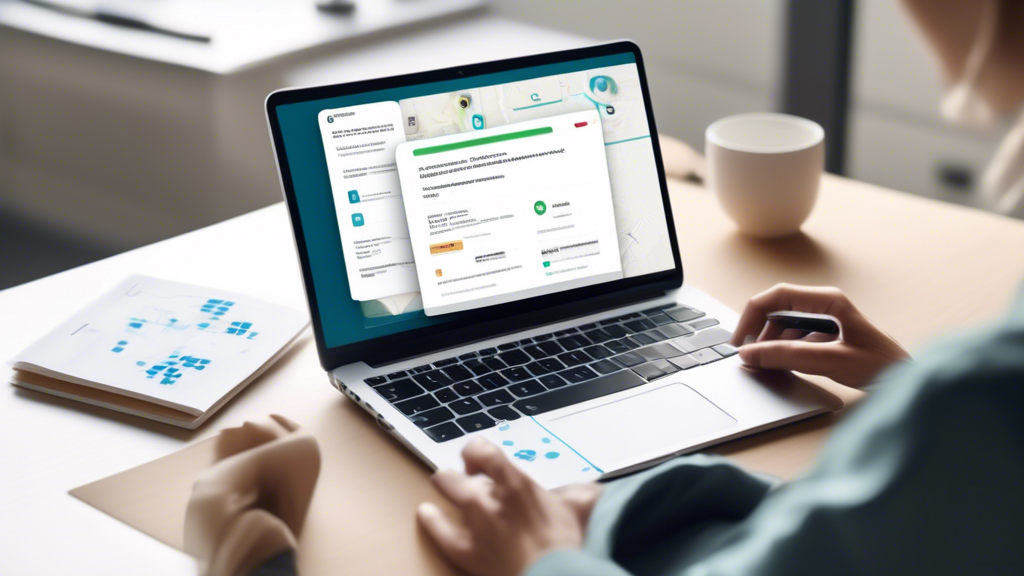 Create an image that shows a person using a laptop, with a web browser open displaying a search for DOT health card near me. The background features an inviting and modern medical office setting. Include visuals of digital directories and a focused map pinpointing nearby certified medical examiners. On the side, have a checklist titled Preparing for Your Appointment with items like Bring ID, Medical History, and List of Medications. The overall vibe should be informative and organized, reflecting the ease of finding and booking an appointment online.